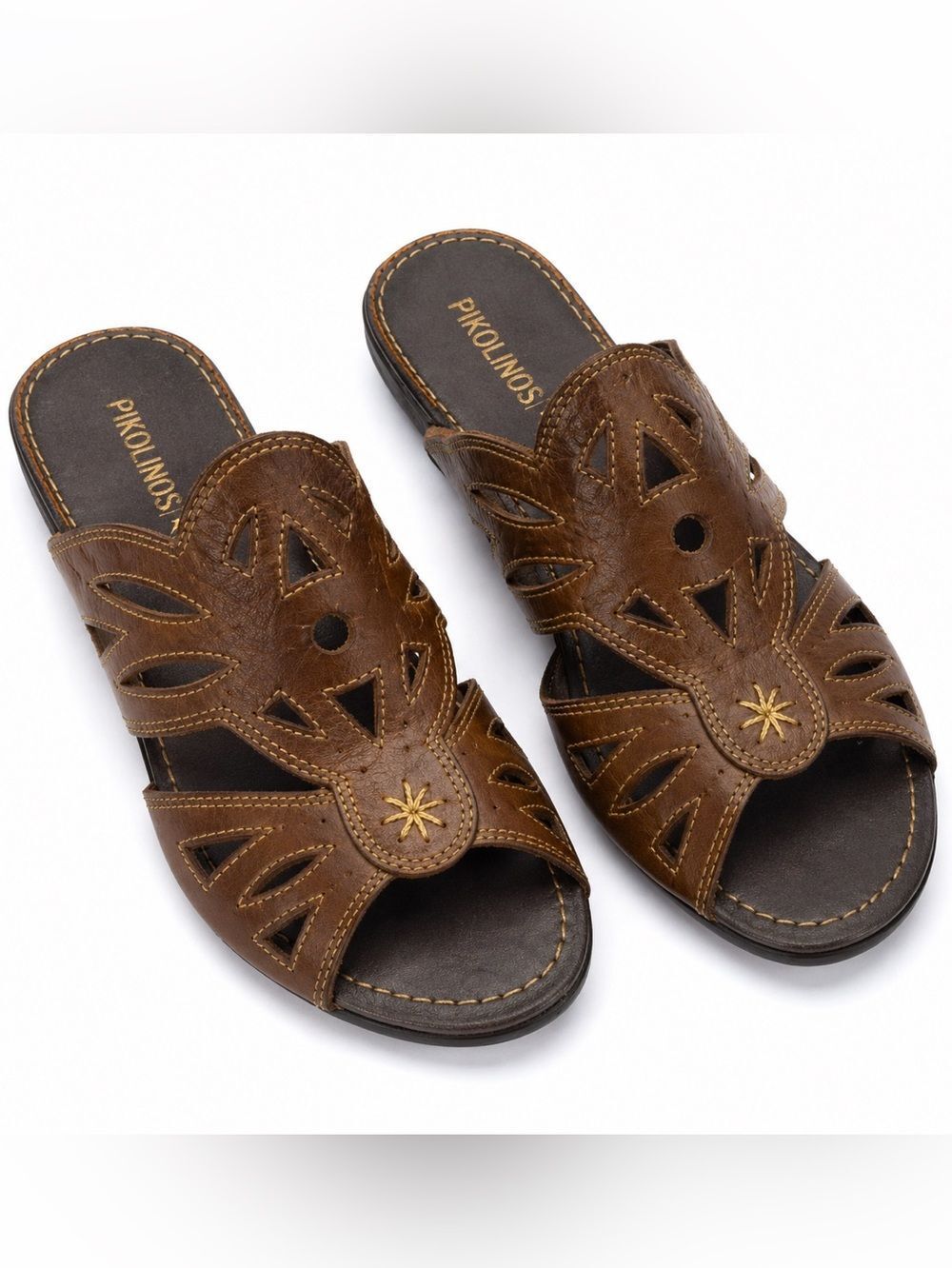 Pikolinos Leather Slide Sandals Womens 8.5 Brown Cutout Comfort Walking